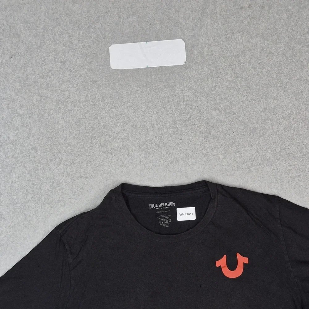 True Religion Men Shirt XL Black Graphic Logo Short Sleeve Print